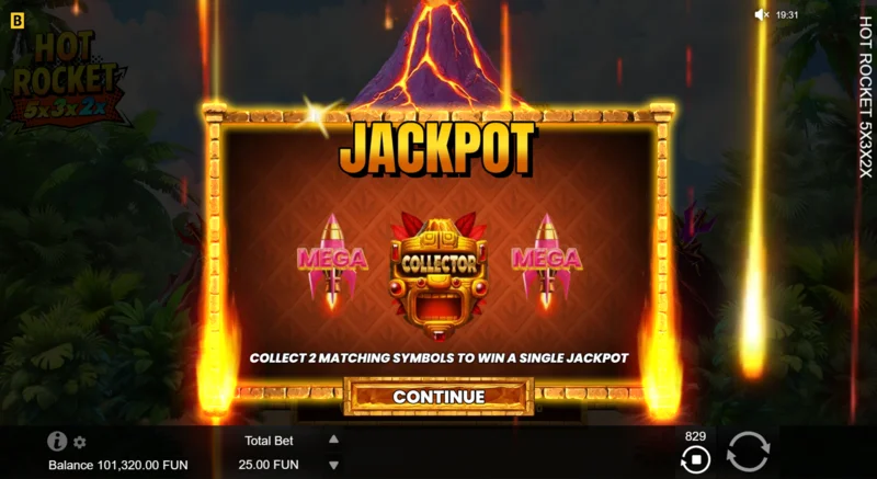 Hot Rocket 5x 3x 2x - Jackpot Spins sākums ar raķeti-kolektoru centrā